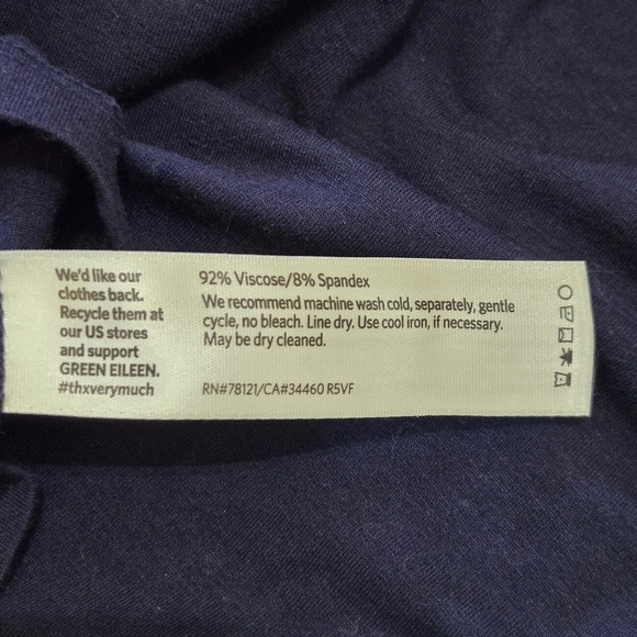 Eileen Fisher Navy Blue V-Neck Asymmetrical Hem Shift Dress, Size Large - Picture 6 of 7